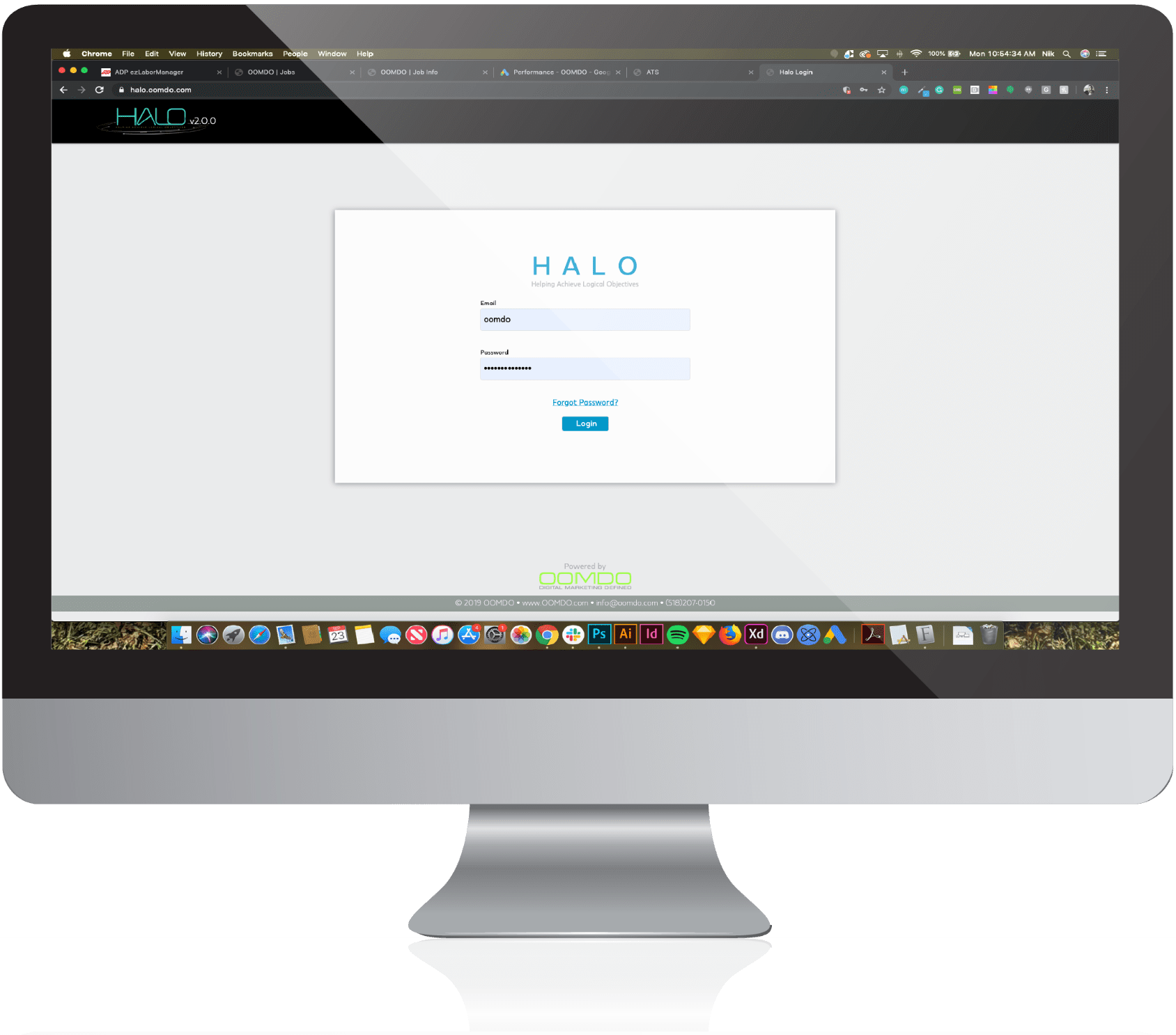 computer with halo login page